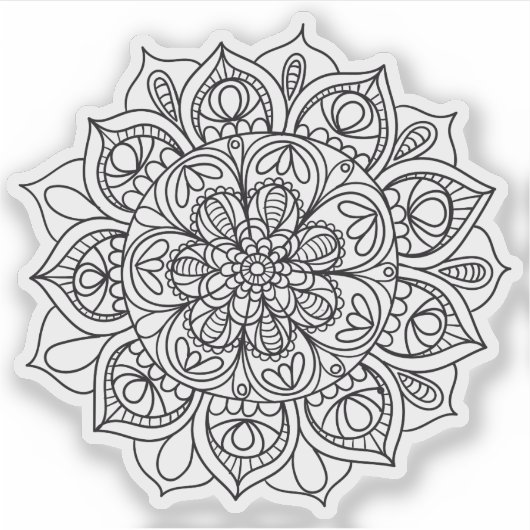 Mandala Retro handgezeichnete schwarz-weiße Blume Aufkleber (Vorderseite)
