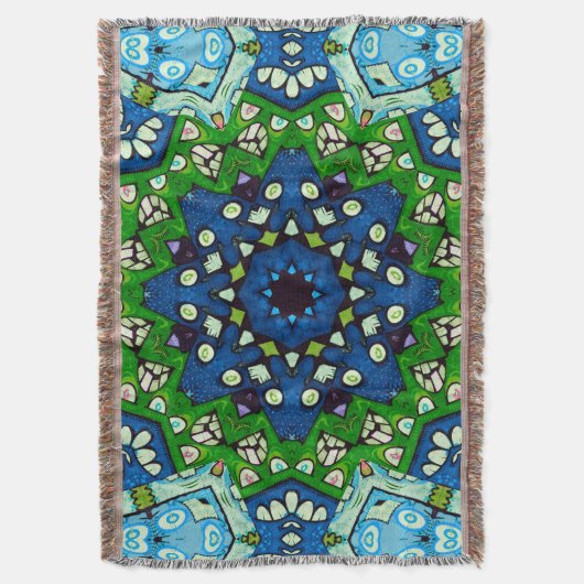 Mandala Retro Mosaic Green Blue Pattern Decke (Vorderseite Vertikal)