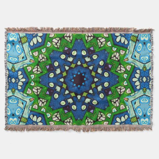 Mandala Retro Mosaic Green Blue Pattern Decke (Vorderseite)