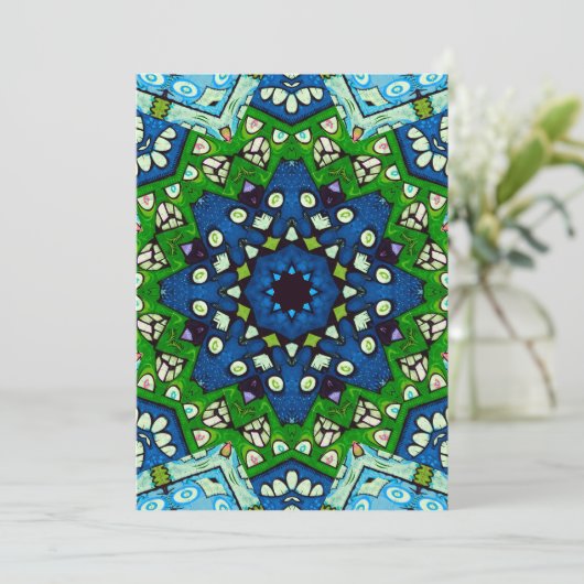 Mandala Retro Mosaic Green Blue Pattern Einladung (Stehend Vorderseite)