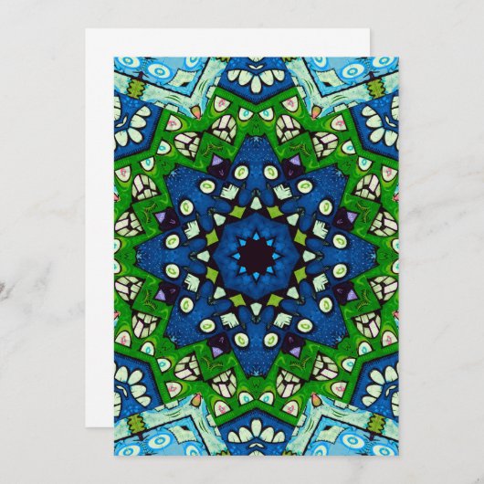 Mandala Retro Mosaic Green Blue Pattern Einladung (Vorne/Hinten)