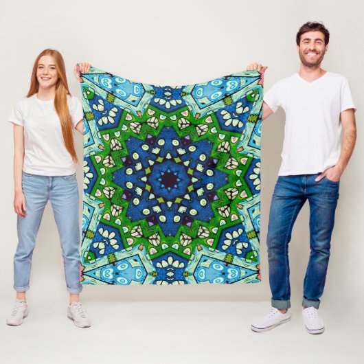 Mandala Retro Mosaic Green Blue Pattern Fleecedecke (Beispiel)