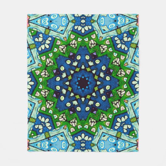 Mandala Retro Mosaic Green Blue Pattern Fleecedecke (Vorderseite)