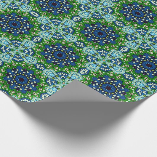 Mandala Retro Mosaic Green Blue Pattern Geschenkpapier (Ecke)