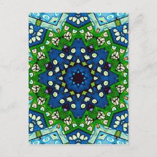 Mandala Retro Mosaic Green Blue Pattern Postkarte