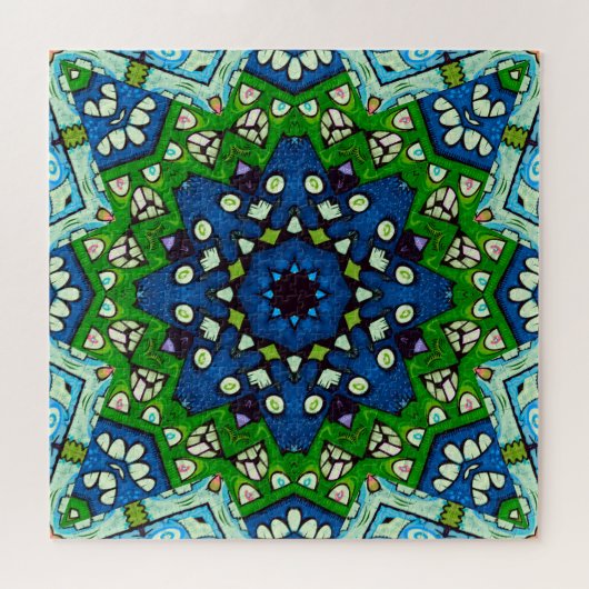 Mandala Retro Mosaic Green Blue Pattern Puzzle (Horizontal)