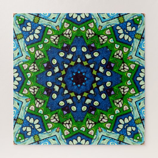 Mandala Retro Mosaic Green Blue Pattern Puzzle (Vertikal)
