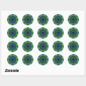 Mandala Retro Mosaic Green Blue Pattern Runder Aufkleber (Blatt)
