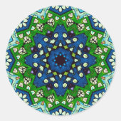 Mandala Retro Mosaic Green Blue Pattern Runder Aufkleber (Vorderseite)