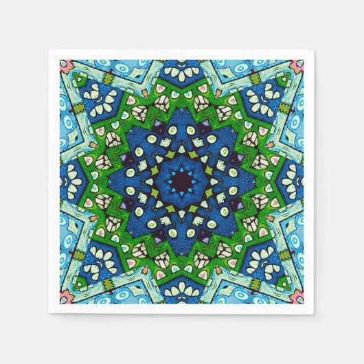 Mandala Retro Mosaic Green Blue Pattern Serviette (Vorderseite)