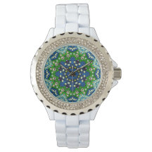 Mandala Retro Mosaik Green Blue Pattern Watch