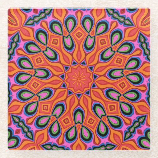 Mandala Retro Orange Hipster Decor Glasuntersetzer (Vorderseite)