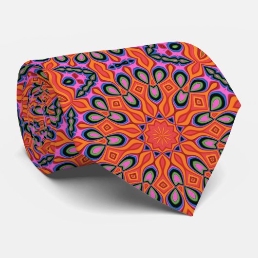 Mandala Retro Orange Hipster Decor Krawatte (Gerollt)