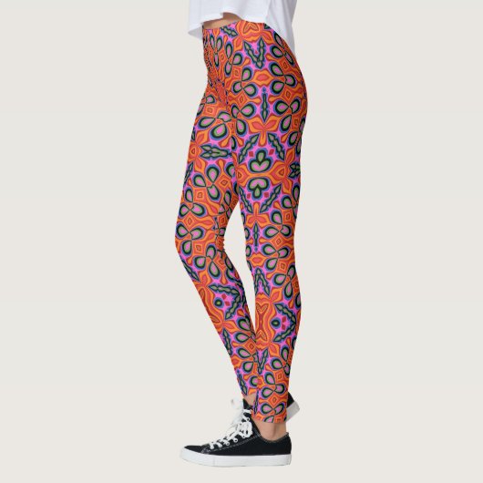 Mandala Retro Orange Psychedelic Yoga Leggings (Links)