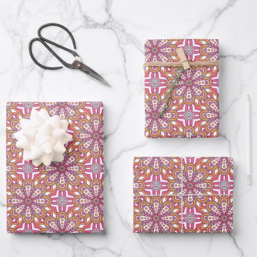 Mandala rosa Gelb und Weiß Geschenkpapier Set (Vorderseite)