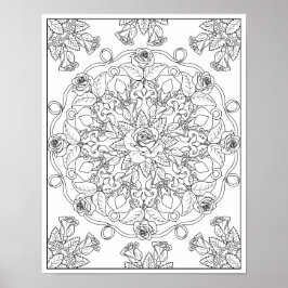 Mandala Rose für Erwachsenenfarben Poster