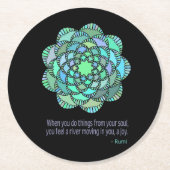 Mandala Rumi Joy Quote Runder Pappuntersetzer (Vorderseite)