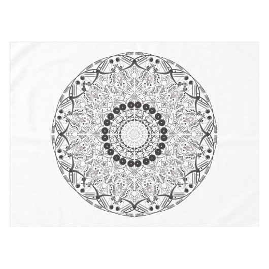 Mandala. Rundes orientalisches Schwarzweiss-Muster Tischdecke (Vorderseite (Horizontal))