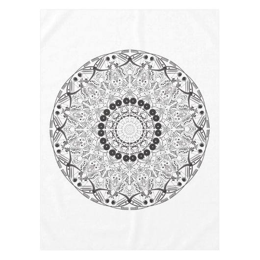 Mandala. Rundes orientalisches Schwarzweiss-Muster Tischdecke (Vorderseite)
