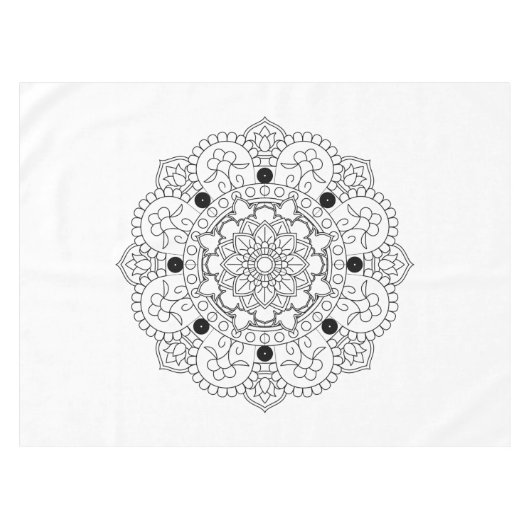 Mandala. Rundes orientalisches Schwarzweiss-Muster Tischdecke (Vorderseite (Horizontal))