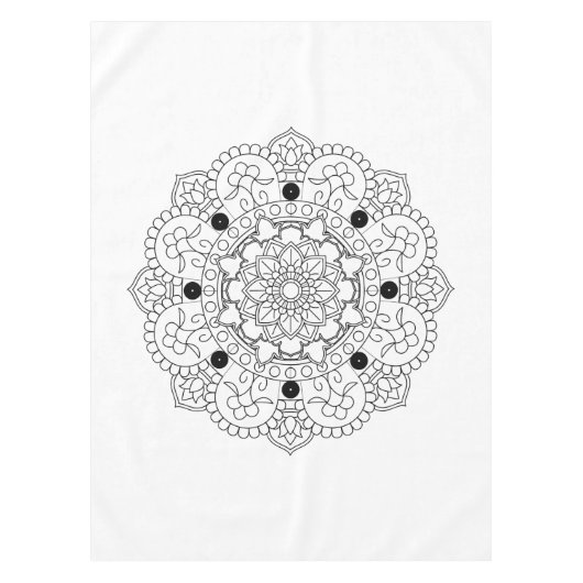 Mandala. Rundes orientalisches Schwarzweiss-Muster Tischdecke (Vorderseite)