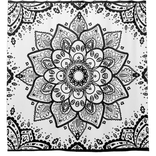Mandala schwarz-weiß duschvorhang (Vorderseite)