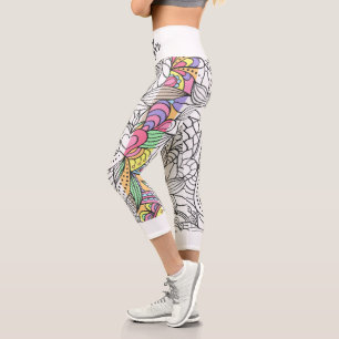 Mandala schwarz-weiß+farbige Streifen Spaß Capri Leggings
