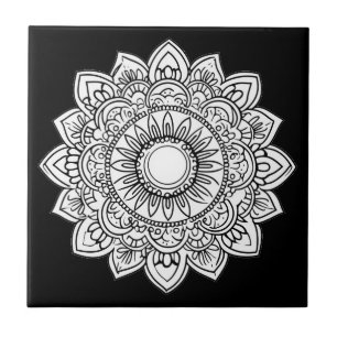 Mandala Schwarz-Weiß-Keramik Tile Fliese