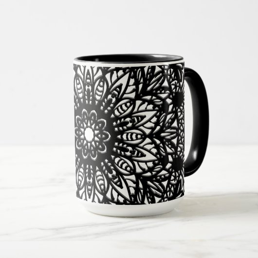 Mandala schwarz-weiß tasse (VorderseiteRechts)