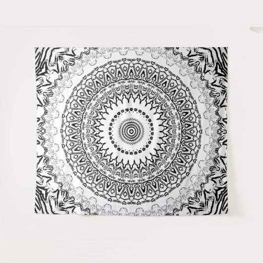 Mandala Schwarz-Weiß Wandteppich (Vorderseite (Horizontal))