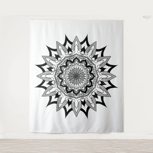 Mandala schwarz-weiß wandteppich (Vorderseite)