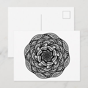 Mandala Schwarz-weiße Abstrakte Minimalfärbung Postkarte
