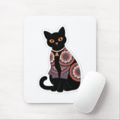 Mandala-Schwarze-Katze-Glockenhalsband-Mauspad Mousepad (Mit Mouse)