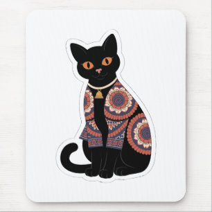 Mandala-Schwarze-Katze-Glockenhalsband-Mauspad Mousepad