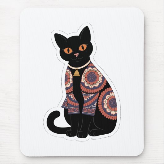 Mandala-Schwarze-Katze-Glockenhalsband-Mauspad Mousepad (Vorne)