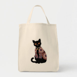 Mandala-Schwarze-Katze-mit-Glockenhalsband-Tasche Tragetasche