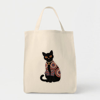 Mandala-Schwarze-Katze-mit-Glockenhalsband-Tasche Tragetasche