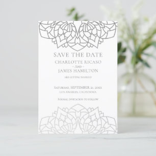 Mandala Silber-Grau Muster Personalisierte Hochzei Save The Date