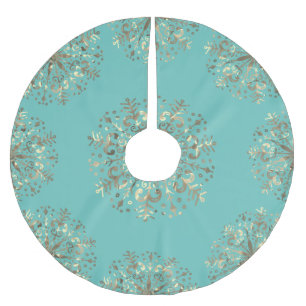 Mandala Snowflake Gold Aquamarin Blue Polyester Weihnachtsbaumdecke