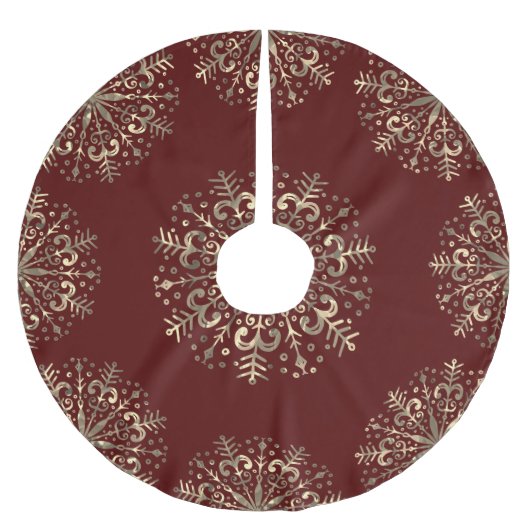 Mandala Snowflake Gold Burgundy Red Polyester Weihnachtsbaumdecke (Vorderseite)