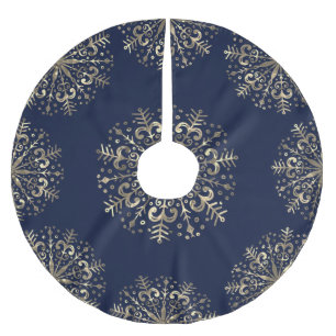 Mandala Snowflake Gold Navy Blue Tree Skirt Polyester Weihnachtsbaumdecke