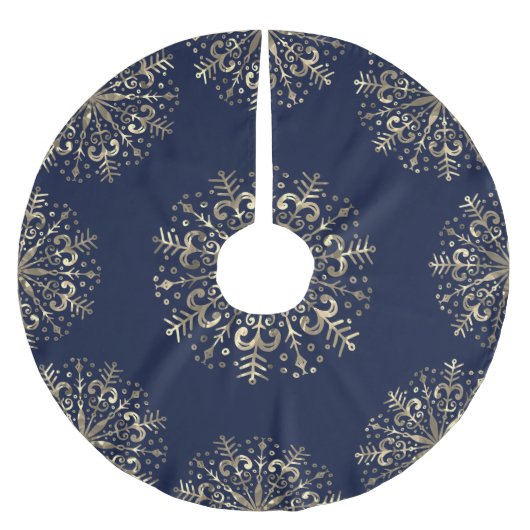 Mandala Snowflake Gold Navy Blue Tree Skirt Polyester Weihnachtsbaumdecke (Vorderseite)