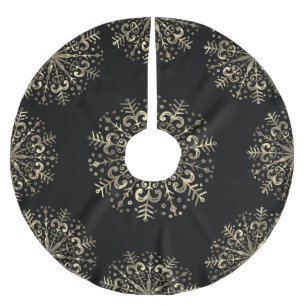 Mandala Snowflake Gold und Black Polyester Weihnachtsbaumdecke