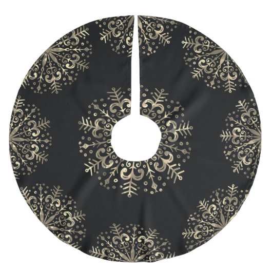 Mandala Snowflake Gold und Black Polyester Weihnachtsbaumdecke (Vorderseite)