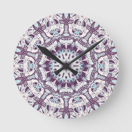 Mandala Spiritual Kaleidoscope Blue Purple White.  Runde Wanduhr