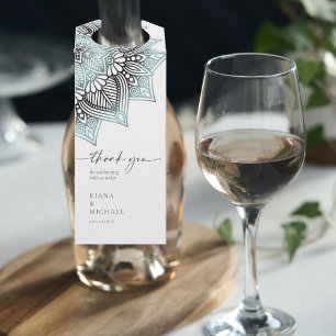 Mandala-Spitzen-Hochzeits-Dankeschön Hellblau ID96 Flaschenanhänger