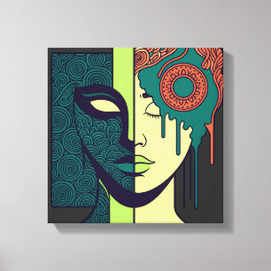 Mandala-Split-Gesicht-Abstraktkunst Leinwanddruck