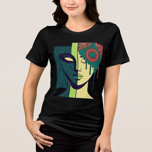 Mandala-Split-Gesicht-Abstraktkunst Tri-Blend Shirt (Vorderseite)