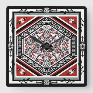 Mandala Stammes Nouveau Quadratische Wanduhr