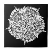 Mandala Star Blume Schwarzweiß Keramik Tile Fliese (Vorderseite)
